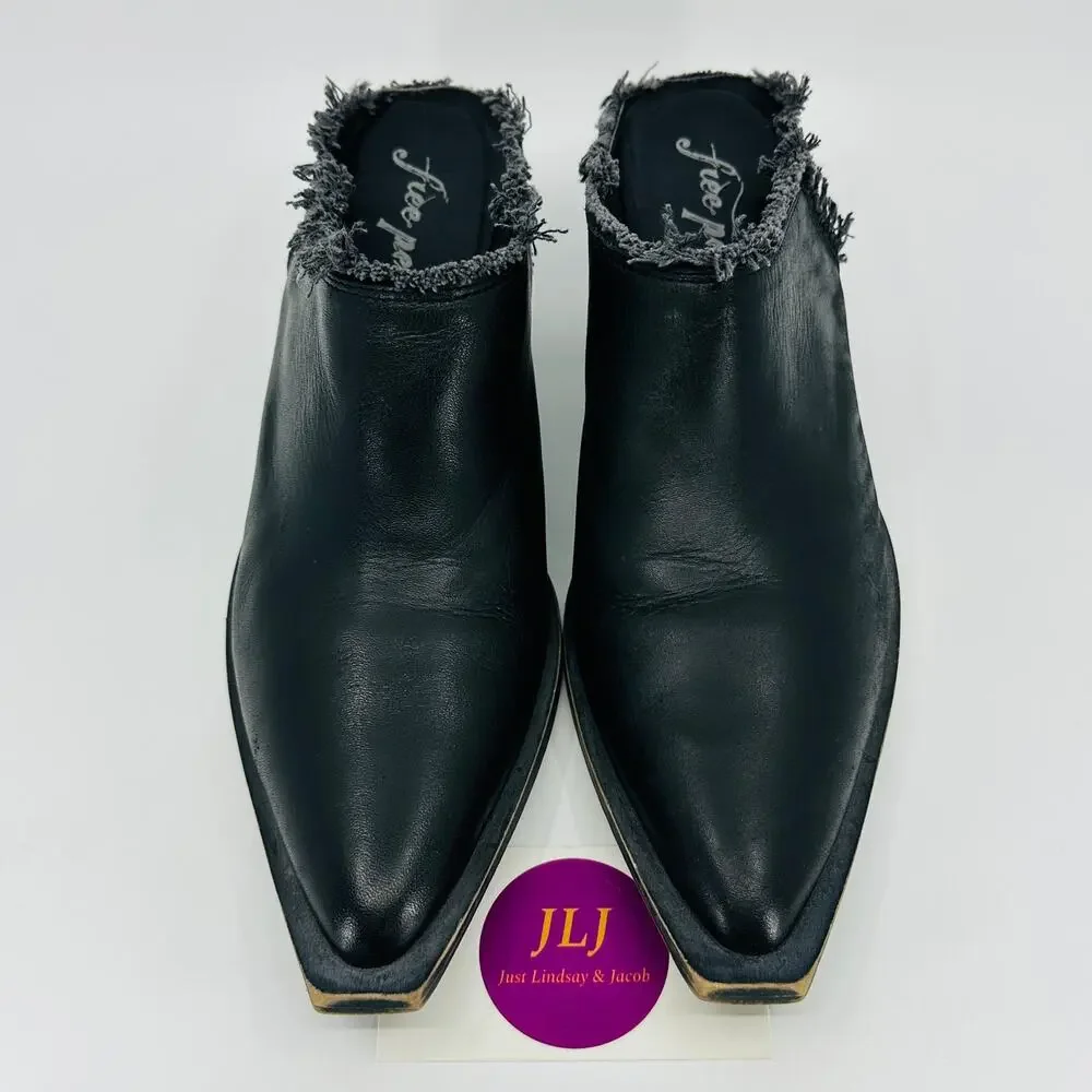 Free People Women's Wild Thing Black Leather Point Toe Mules Size 39 EU/ 8.5 US